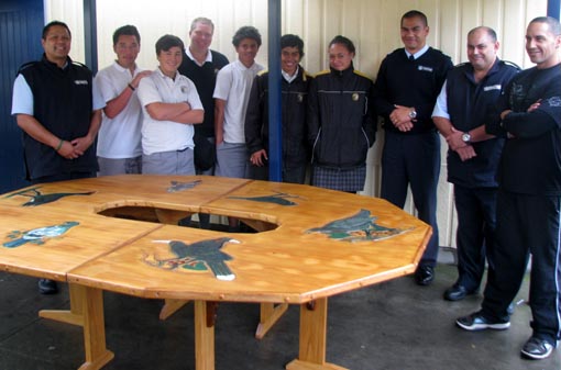 Carved table gifted to Flaxmere College