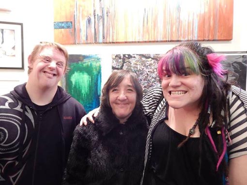 Eryn Gribble with Alpha Art Studio artists Martin Kerschbaumer and Denise Dennehy, finalists in the Atrium Emerging Artists Award