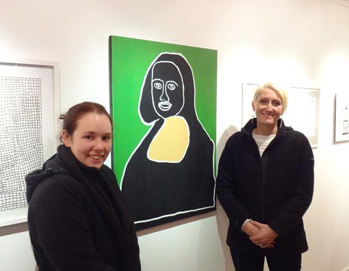 Tiffany Collett and her mother with her Mona Lisa work at the opening of Creative Species 3