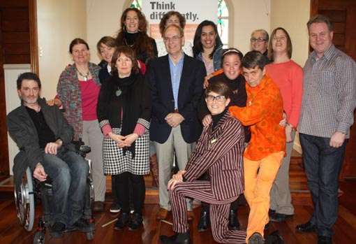 Auckland Mayor Len Brown with people involved in the Arts Access Aotearoa Making a Difference Arts Advoacy Programme  Photo: Debra Bathgate