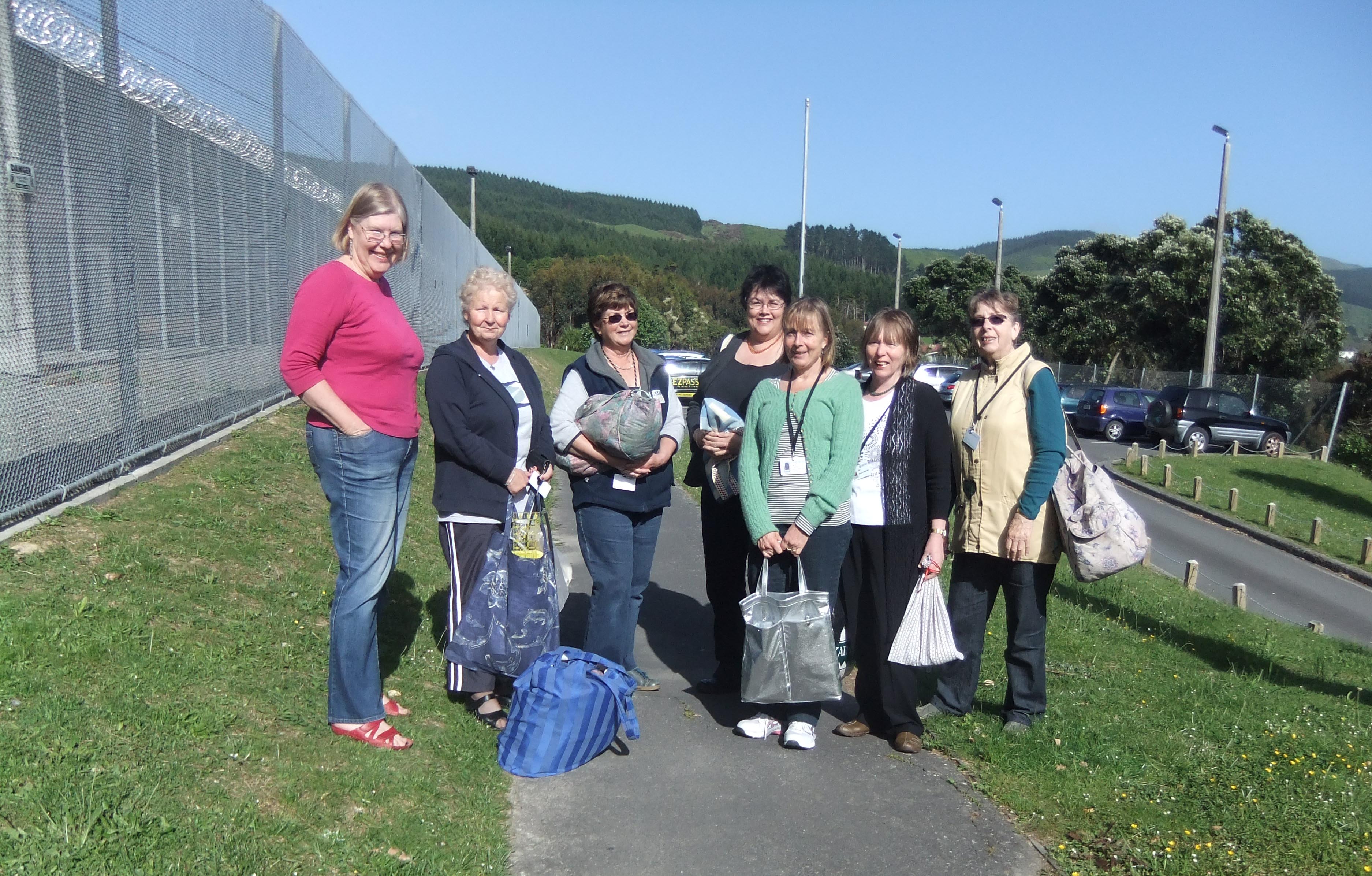 Some of the volunteer quilters outside Arohata Prison