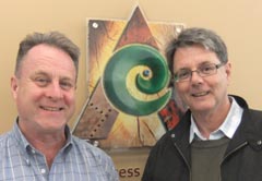 Neal Price (right) with Arts Access Aotearoa executive director Richard Benge.