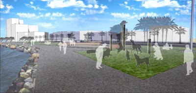 A concept drawing of the Hairy Maclary sculpture on the Tauranga waterfront
