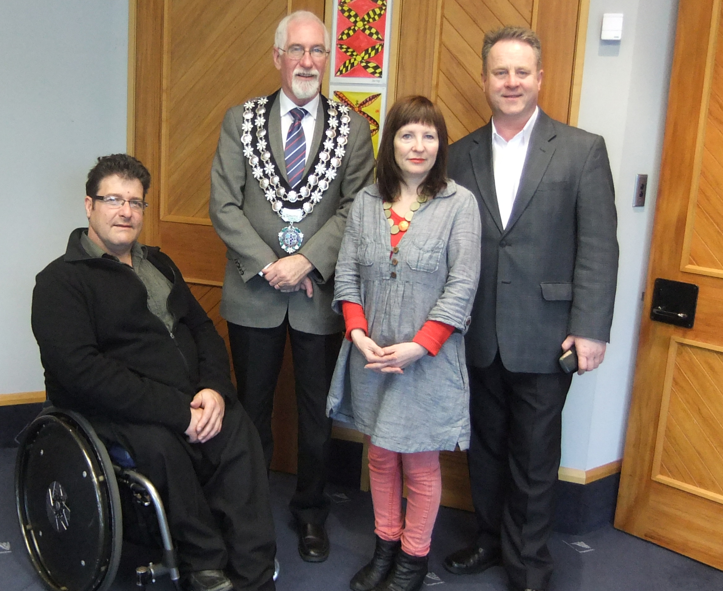 Stew Sexton, Pippa Sanderson and Richard Benge of Arts Access Aotearoa with New Plymouth Mayor Harry Duynhoven