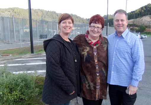 Jacqui Moyes, Geraldine Buckley and Richard Benge at Rimutaka Prison