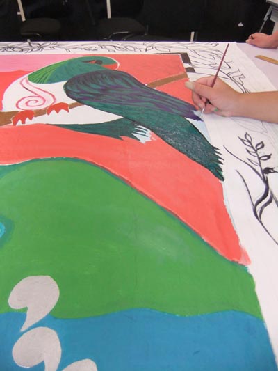 A mural being created at Arohata Women's Prison