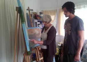 Carol and Aaron Gash prepare work for their art class in Whanganui Prison 