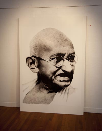Portrait by a prisoner artist of Mahatma Gandhi