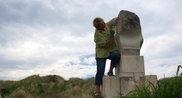 Bon Suter in her sculpture garden in Brighton