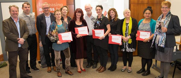 Seven of the nine trained audio describers received their cerificates from Mayor Celia Wade-Brown