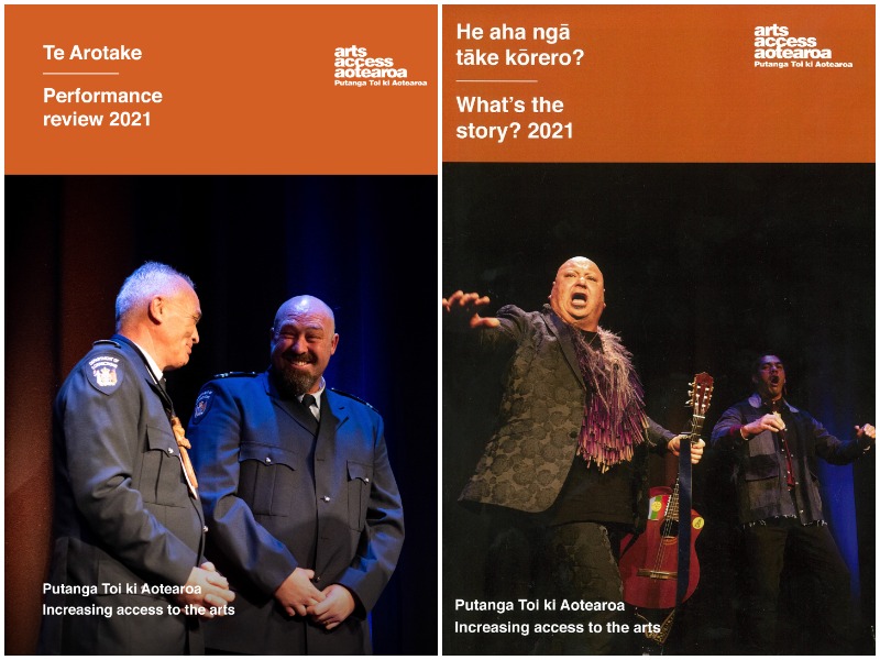 Covers of He aha ngā tāke kōrero? What’s the story? 2021 and Te Arotake Performance review 2021