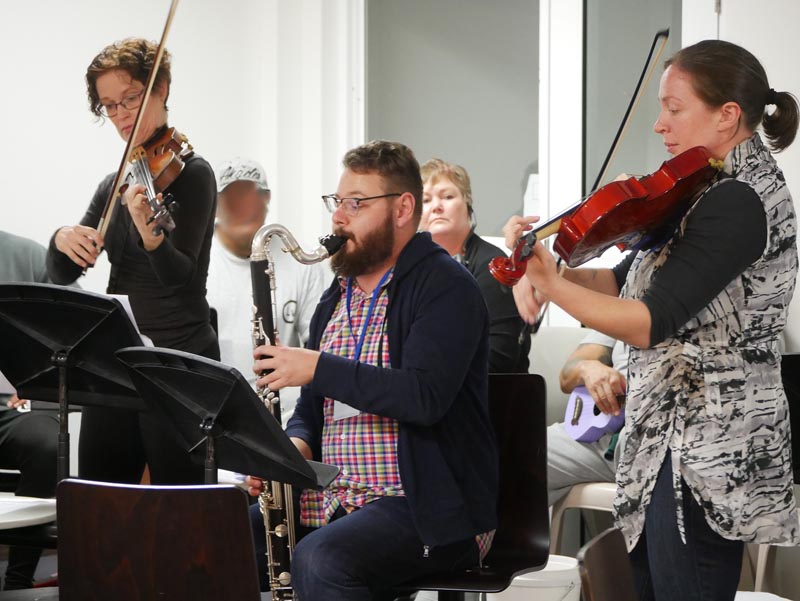 Christchurch Symphony Orchestra musicians lead a Platform Programme music workshop at Christchurch Men’s Prison.