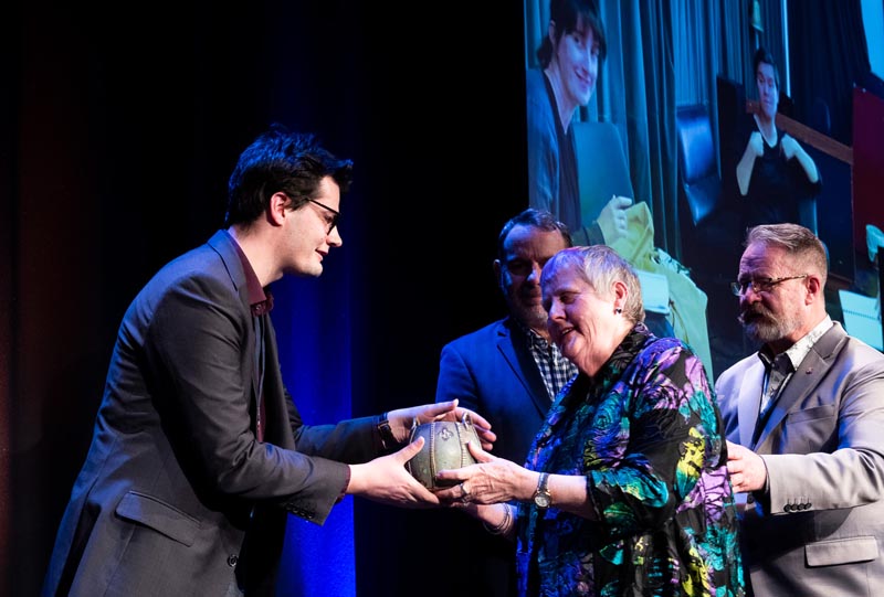James Cain accepts the Creative New Zealand Arts Access Arts For All Award on behalf of Circa Theatre at Te Putanga Toi Arts Access Awards 2021.