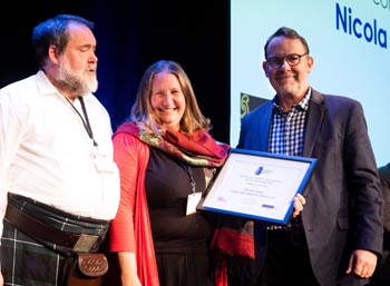 Paul Brown and Nicola Owen with Stephen Wainwright of Creative New Zealand.