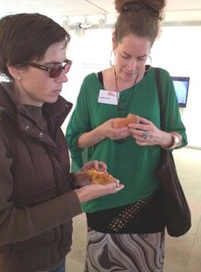 Workshop participants Juliet Jackson and Caitlin Smith on a touch tour of Auckland Art Gallery