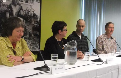 Glen McDonald, Maggie Gresson, Fraser Hoffe and Mark Amery participate in a panel discussion as part of the 