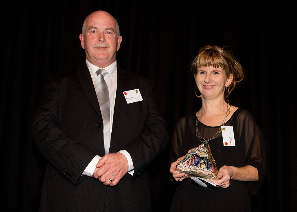 Former recipient Mark Lynds presented the Big 'A' Prison Arts Leadership Award 2011 to Sharon Hall