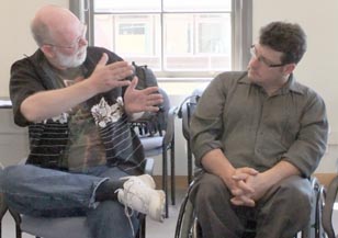 Bruce Roberts of Te Papa (left) and disability awareness consultant Stewart Sexton at the visual art galleries and museums cluster session.