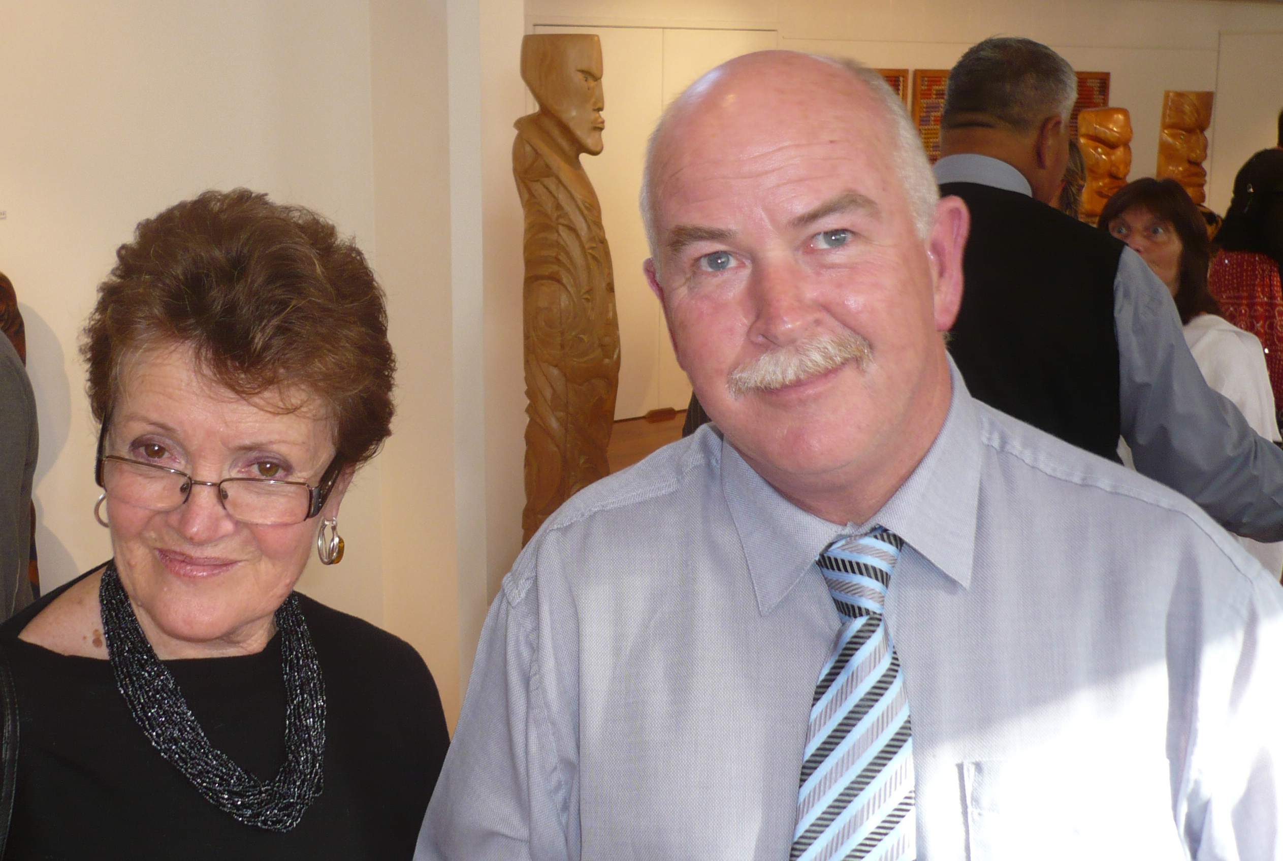Moana Tipa and Mark Lynds, Department of Corrections, at the InsideOut exhibition opening at Mairangi Arts Centre