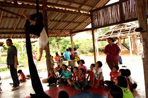 Sarah Houbolt teaches circus skills in Thailand