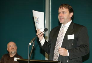 Stephen Wainwrigth speaks at launch of "Arts For All" at Te Papa