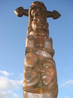 The six-metre high poupou, carved by prisoners at Auckland
Prison